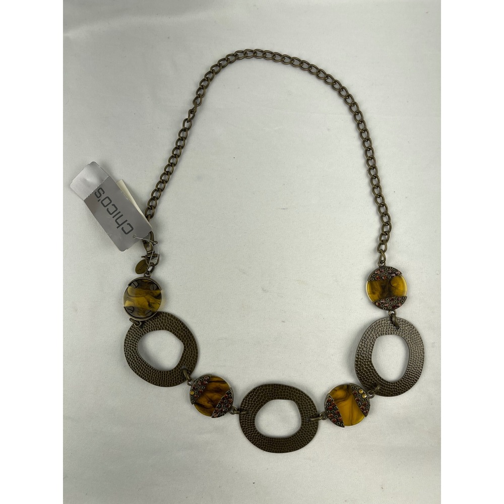 Chico's Ravishing Circle Chain Belt Women S/M Bronze Amber NWT Hammered Acrylic